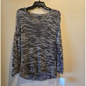 Eileen Fisher Black and White Ribbon Weave Sweater Sz S Petite